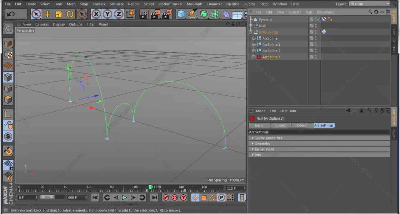 C4D弧线样条线动画绑定地图Python预设插件：Arc Spline Rig v3.0