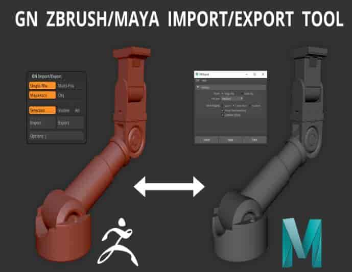 【Maya插件】ZBrush Maya导入导出桥接插件 GN Import Export Tool V2.60 英文版下载