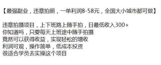 上下班随手拍违章项目，利润不错操作简单源