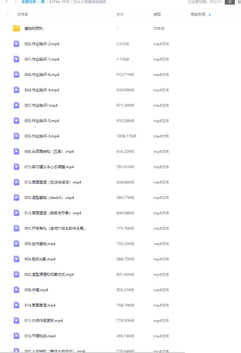 3367e二次元人物插画基础班2023【画质高清只有视频】