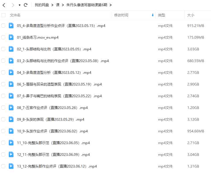 朱丹头像速写基础课第6期2023年【画质高清只有视频】