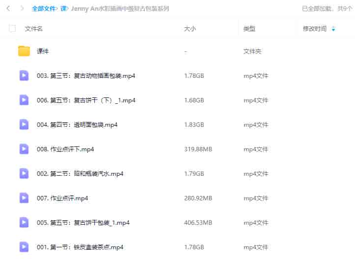 Jenny An水彩插画中级复古包装系列【画质还行有课件】