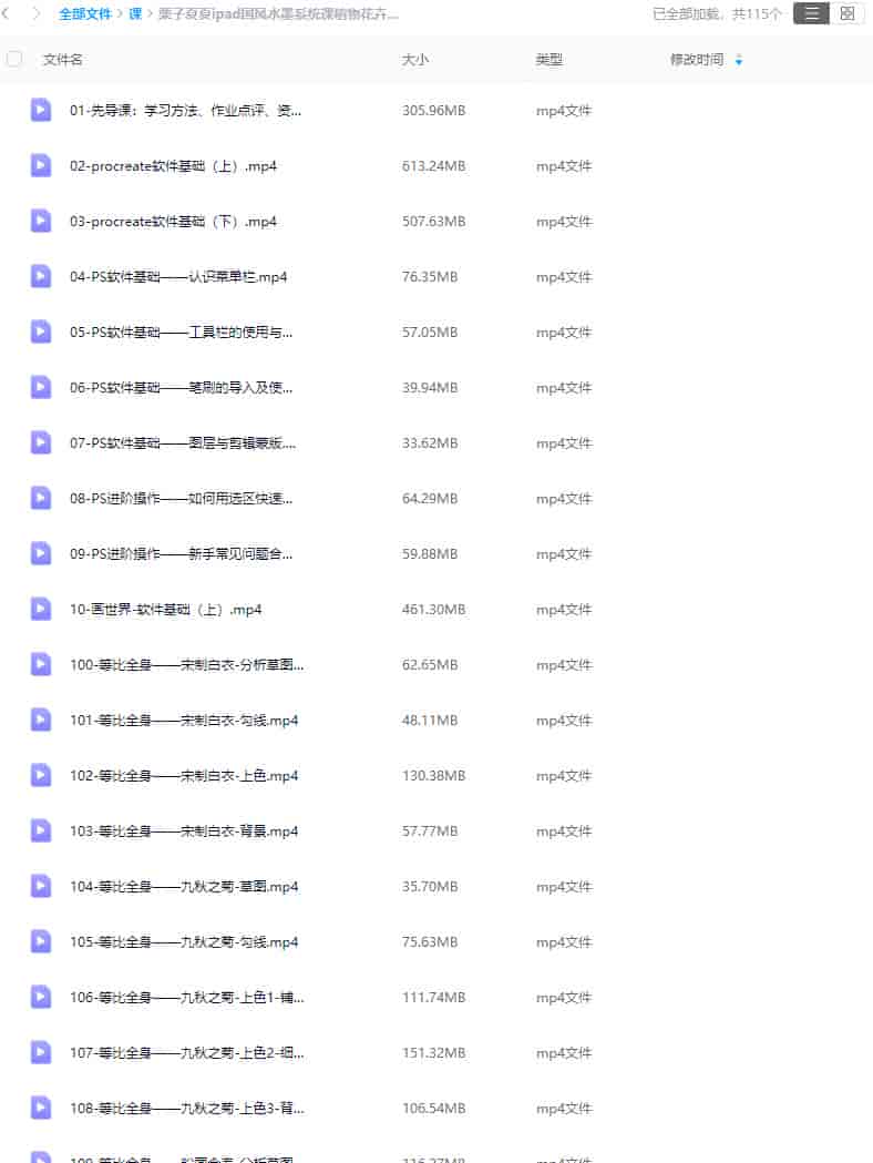 栗子夏夏ipad国风水墨系统课植物花卉树木水果生活小物Q版人物场景【画质不错只有视频】