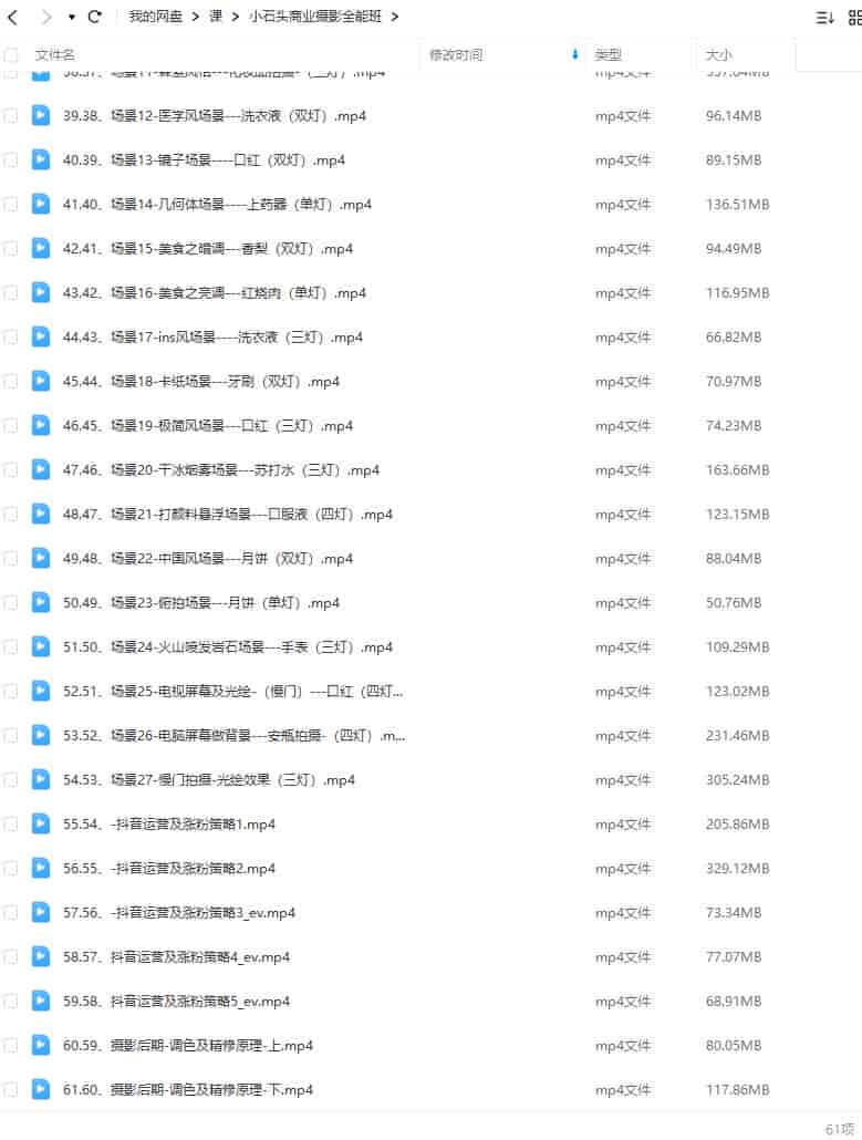 小石头商业摄影全能班2021年【画质不错只有视频】