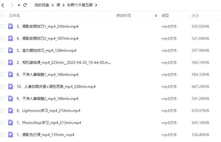 【缺课】秋野六千人像摄影系统课第5期2022年【画质还行只有视频】