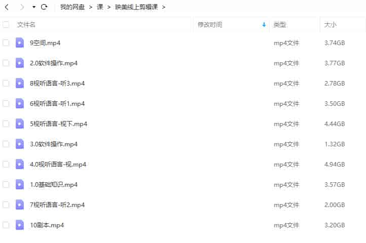 映美线上剪辑课2020【画质高清只有视频】