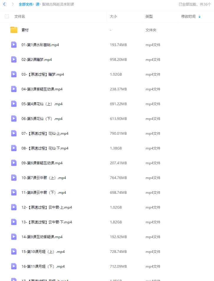 眠桃古风妖灵水彩课【画质还可以有素材】