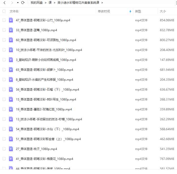 【缺课】吴小迪水彩植物花卉美食系统课2022【画质高清只有视频】