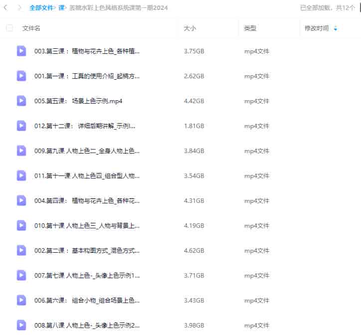 姜糖水彩上色风格系统课第一期2024【画质不错只有视频】