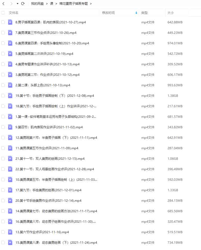 【缺课】画酿幸福棉花圃2021男子插画专题手绘和板绘课【画质不错只有视频】