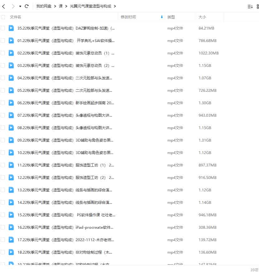 光翼元气课堂造型与构成2022年【画质不错只有视频】