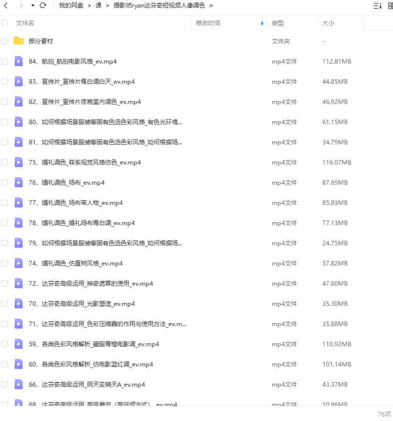【缺课】摄影师ryan达芬奇短视频人像调色【画质高清只有部分素材】