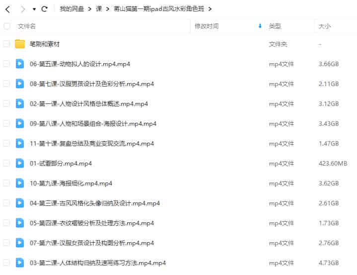 蒋山猫ipad古风水彩角色班第1期【画质还可以有笔刷和素材】