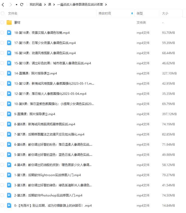 一晨叔叔人像修图调色实战训练营2023【画质高清有部分素材】
