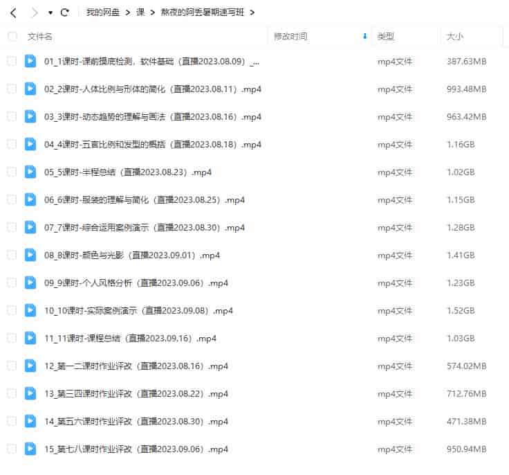 熬夜的阿丢暑期速写班第1期2023年【画质高清只有视频】