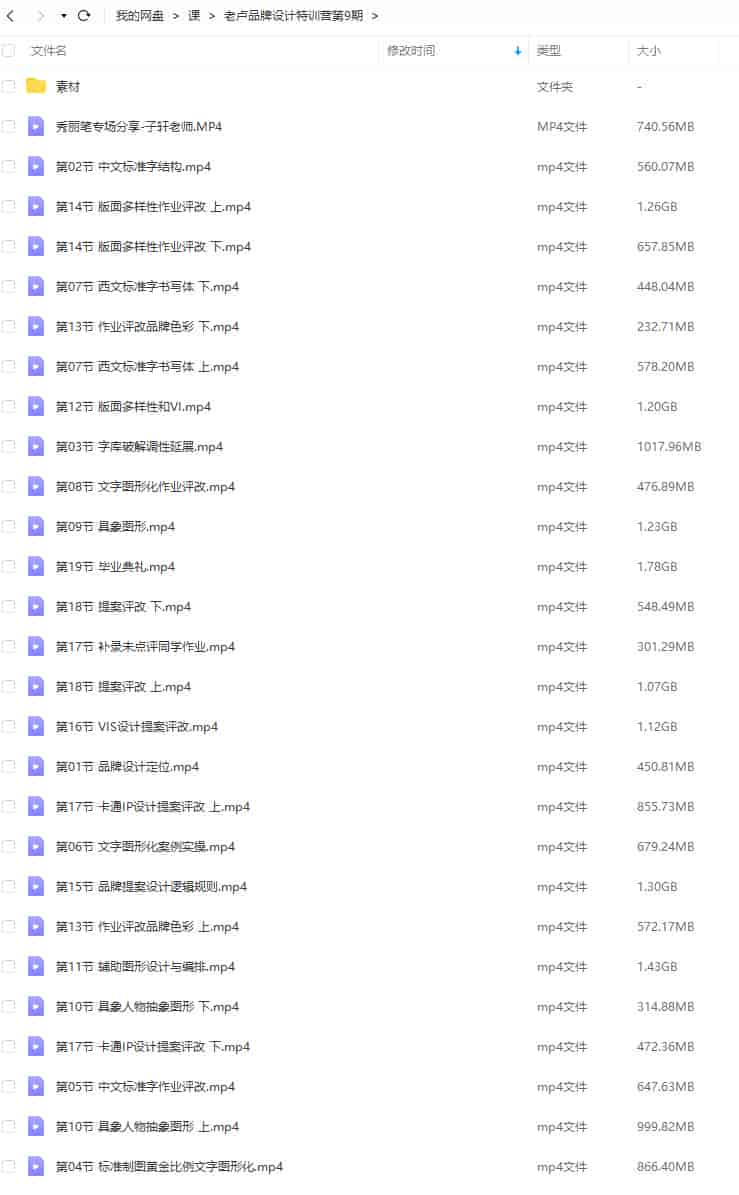 卢帅品牌设计特训营第9期2021年【画质高清有大部分素材】