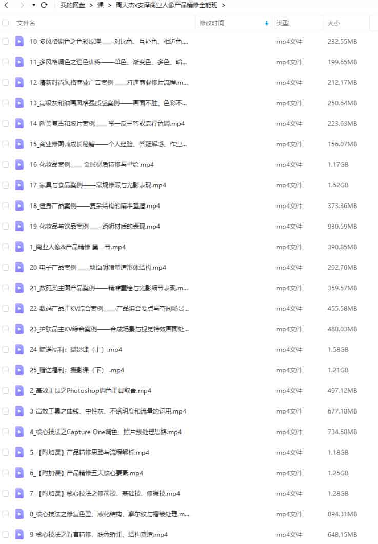 周大杰x安泽商业人像产品精修全能班【画质不错只有视频】