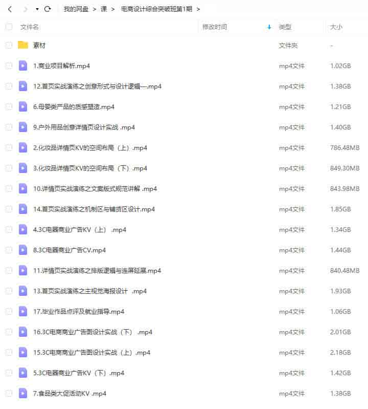 电商设计综合突破班第1期2021年7月结课【画质还行有部分素材】