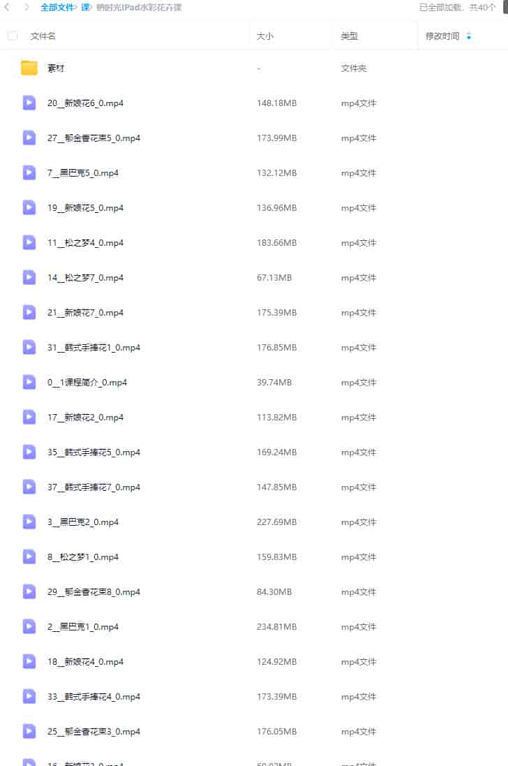 【缺课】柟时光IPad水彩花卉课【画质不错有素材】
