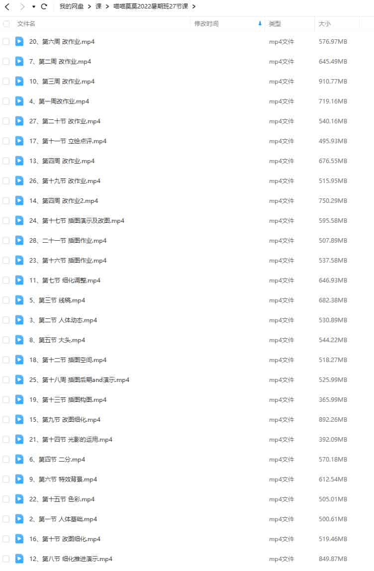 喵喵莫莫2022暑期班日韩角色立绘插画【画质高清只有视频】