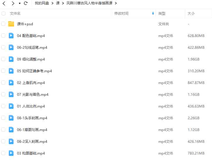 风畔川蓿古风人物半身插画课2022年【画质高清只有视频】