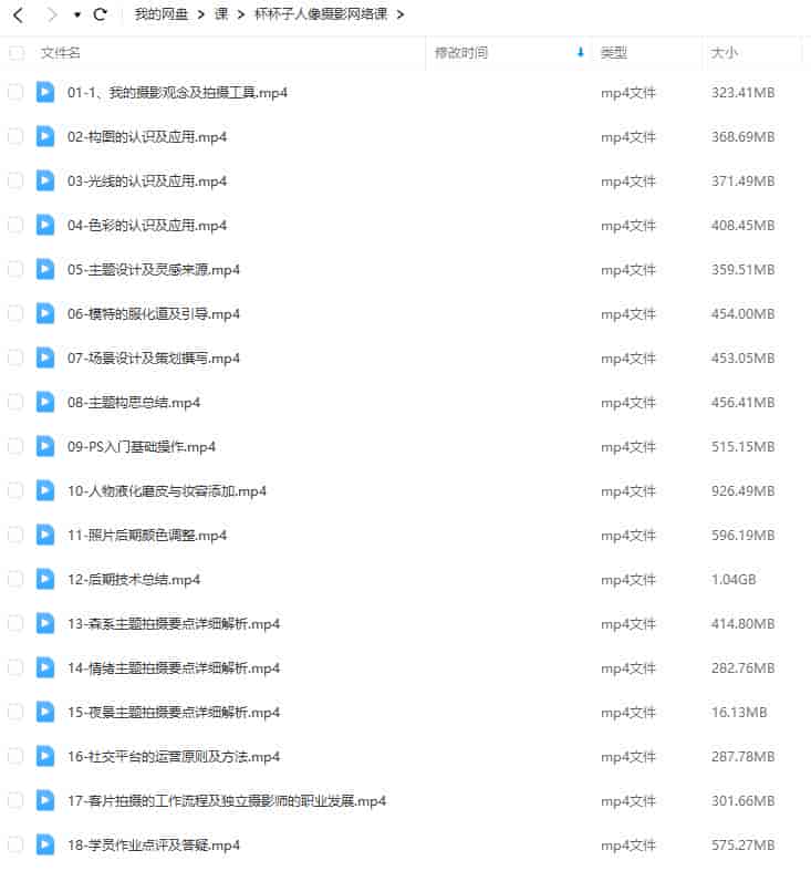 杯杯子人像摄影网络课2024【画质不错只有视频】
