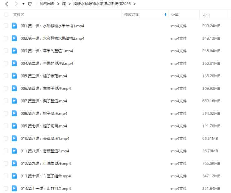 周峰水彩静物水果甜点系统课2023【画质一般只有视频】