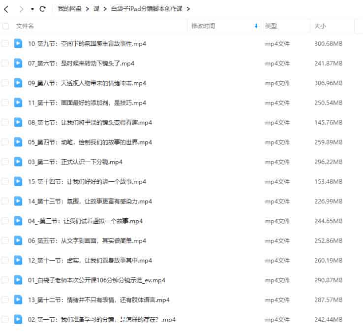 白袋子iPad分镜脚本创作课2022年【画质不错只有视频】
