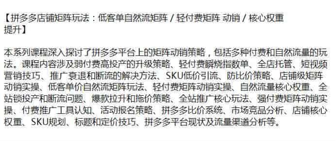 拼多多店铺矩阵动销策略，多种付费和自然流量等玩法