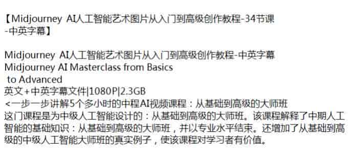 Midjourney从入门到高级创作艺术图片国外课程，有字幕文件