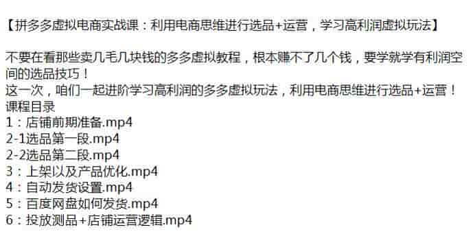 拼多多高利润虚拟资源运营课，利用电商思维进行选品运营