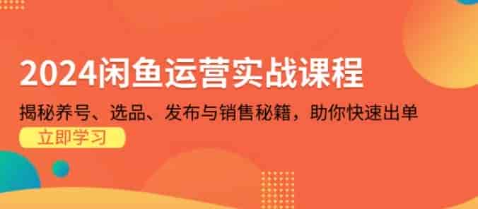 2024闲鱼运营从养号到选品出单课，学习如何避坑和马扁局