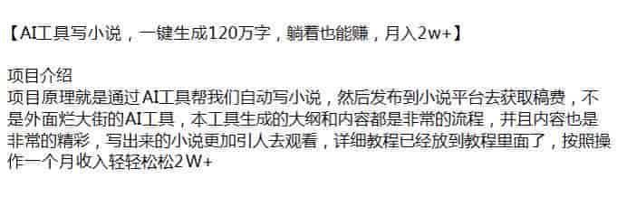 AI工具自动写小说项目，通过发布到小说平台收益源