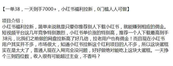 小红书拉新赚佣金项目，推荐别人下载小红书就有收益