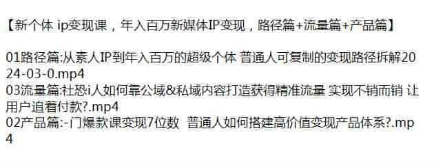 新媒体个体IP变现课程，普通人从素人IP到变现拆解